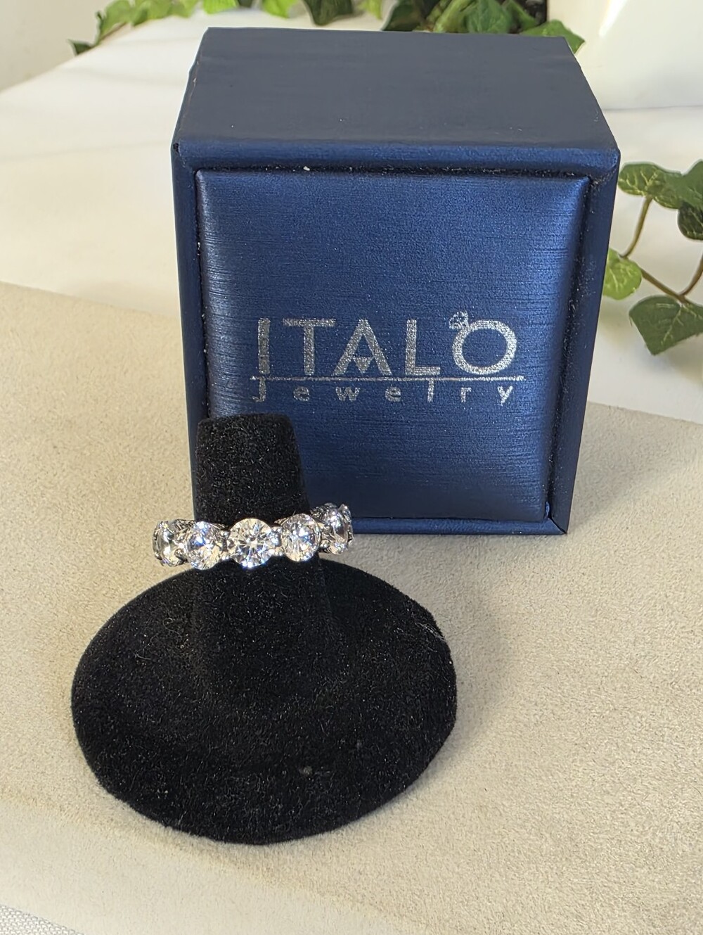 Italo Silver 925 Unique Round Cut Eternity Wedding Band Size 6